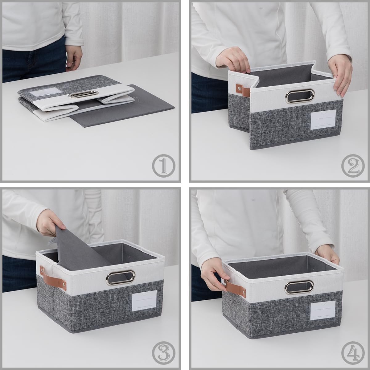 PRANDOM Foldable Storage Bins with Handles [3-Pack] Fabric Collapsible Storage Boxes Baskets Cubes Containers with Handles for Closet Living Room Bedroom (Grey & White 11.5x8.5x6.7'')