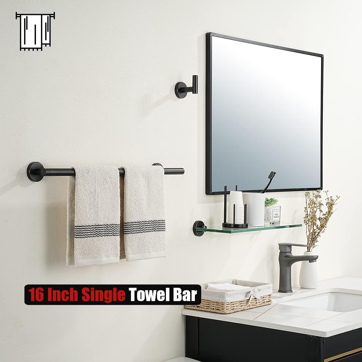 JQK Towel Bar Oil Rubbed Bronze, 19 Inch 304 Stainless Steel Thicken 0.8mm Towel Rack Bathroom, ORB Towel Holder Wall Mount, Useable Length 16 Inch TB110L16-ORB