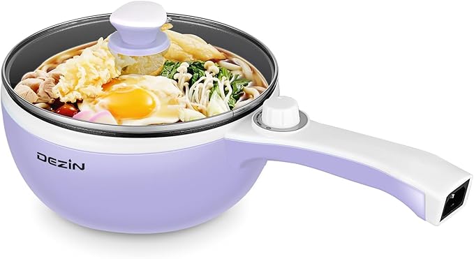 Dezin Hot Pot Electric Upgraded, Non-Stick Sauté Pan, Rapid Noodles Electric Pot, 1.5L Mini Portable Hot Pot for Steak, Egg, Fried Rice, Ramen, Oatmeal, Soup with Power Adjustment