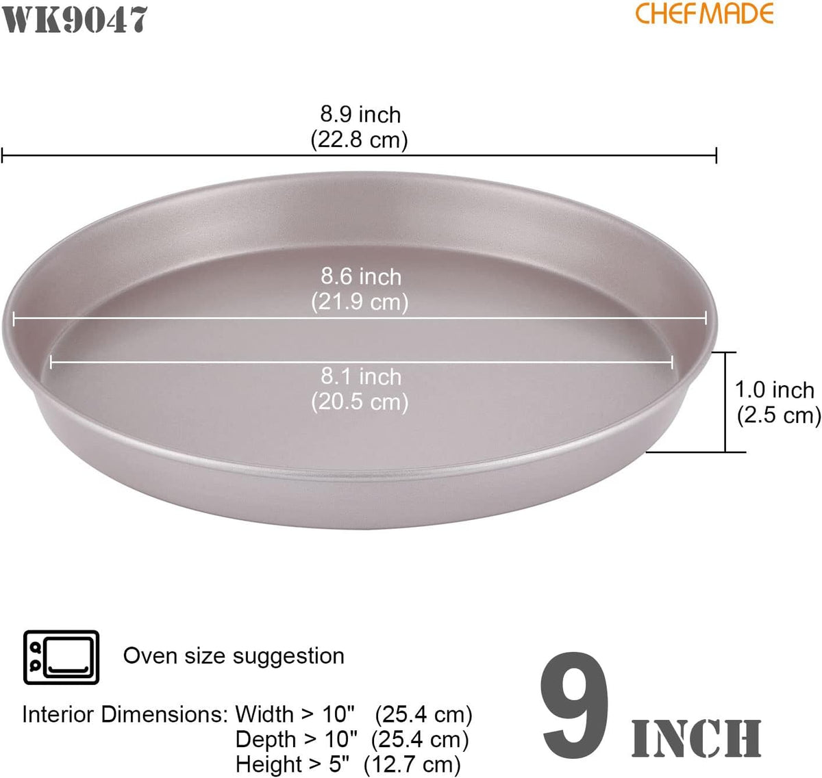 CHEFMADE Pizza Pan, 9-Inch Non-Stick Pancake Bakeware for Oven Baking (Champagne Gold)