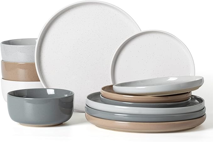 Famiware Milkyway Plates and Bowls Set, 12 Pieces Dinnerware Sets, Dishes Set for 4, Multi-color