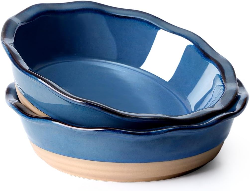 NUTRIUPS 6.5 Inch Ceramic Mini Pie Pans Set of 2, Pot Pie Baking Dishes, Small Pie Pans Oven Safe