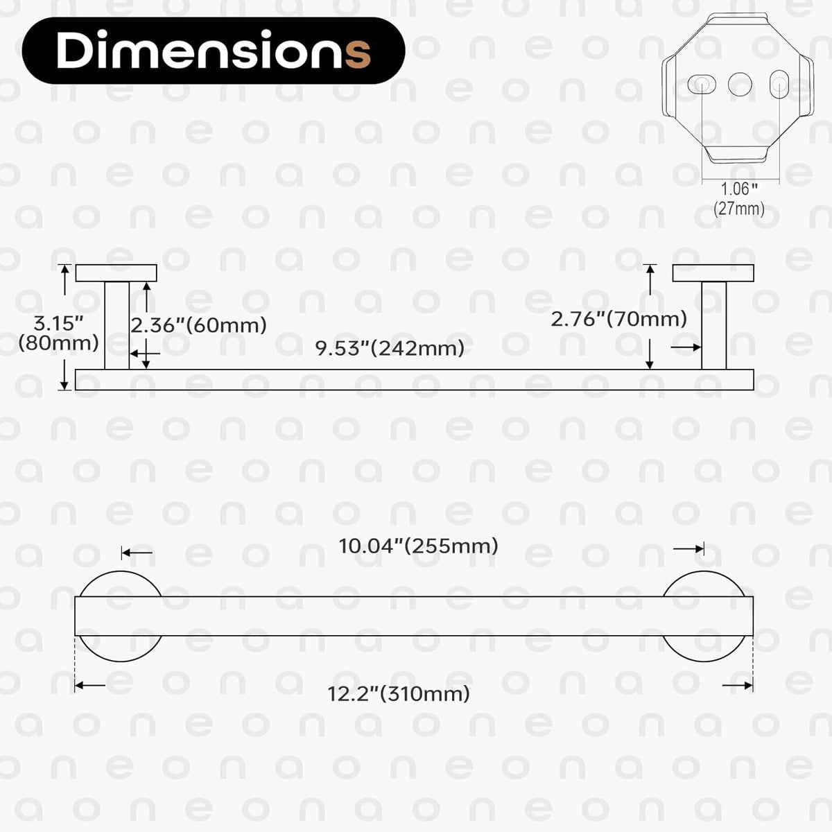 12 Inch Bathroom Towel Bar Bath Towel Rack Kitchen Towel Holder Towel Ring Wall Mounted SUS304 Stainless Steel 2 Pack Brushed Nickel AN4001BR-L12-P2