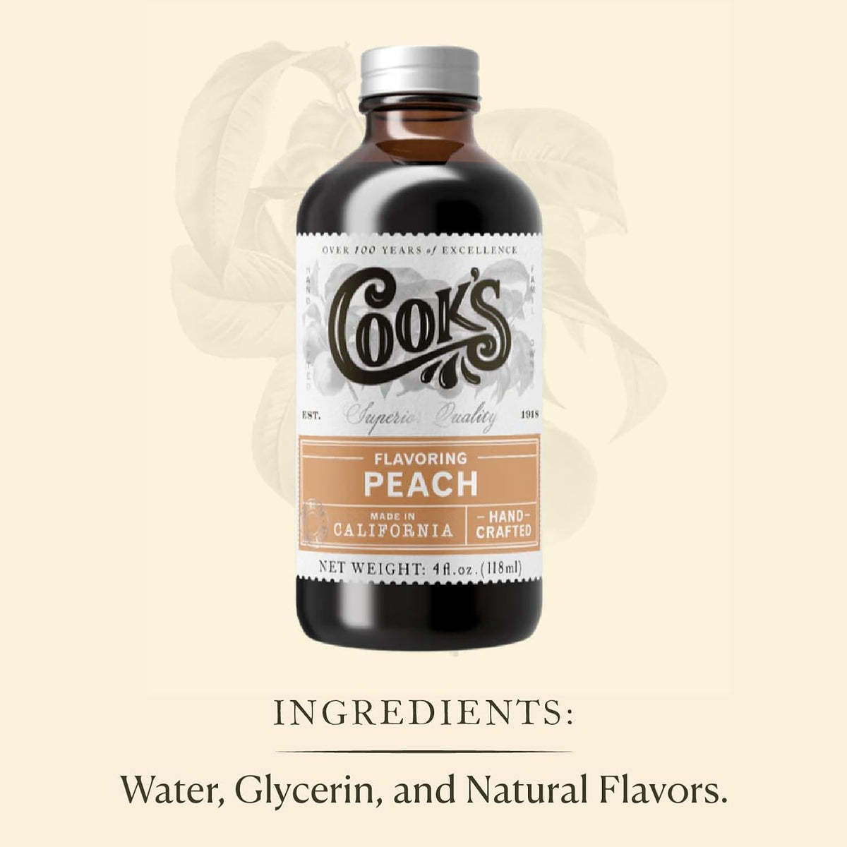 Cook's, Peach Flavoring for Baking, Preserves, Ice Cream, Jam, Cakes, 16oz
