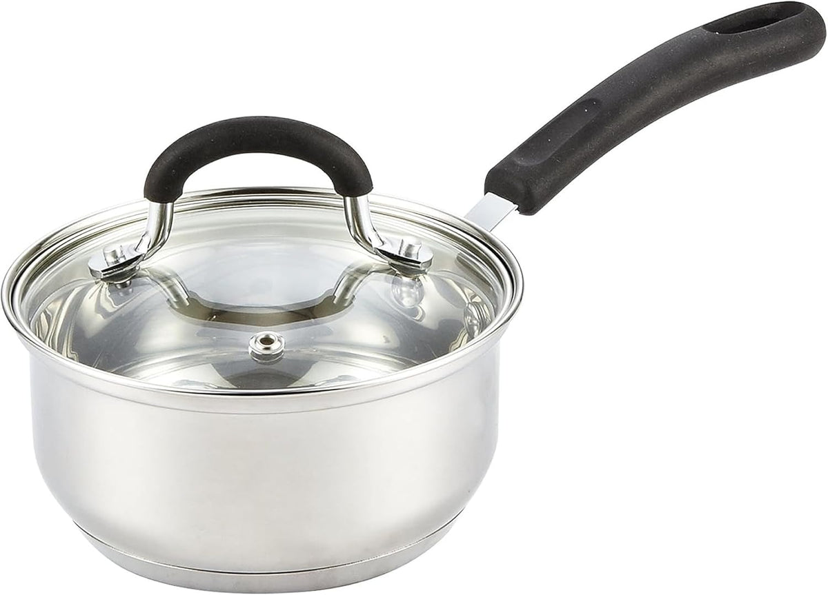 Cook N Home Saucepan Sauce Pot with Lid 1 Quart Stainless Steel , Stay Cool Handle, silver