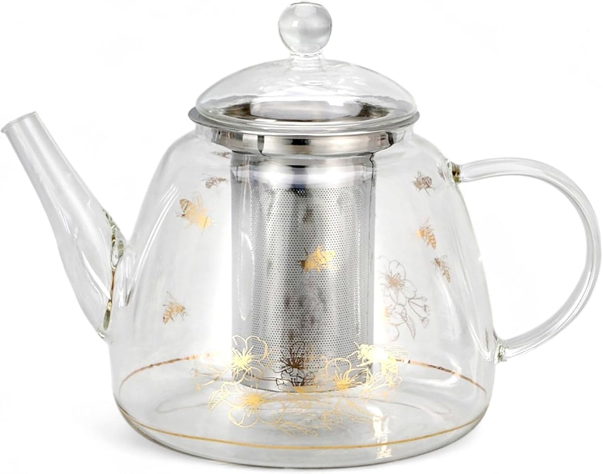 Heat-Resistant Glass Teapot with Infuser (Golden Bee)
