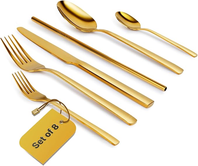 Home Haven Luxury Gold Silverware Set for 8, Heavy Duty Gold Flatware Set for 8, 18/10 Stainless Steel Cutlery Dishwasher Safe, Flatware for Special Occasions, Home & Restaurant Use (48 Pieces for 8)