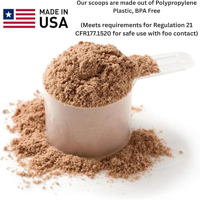 Plastic Measuring Scoop, (39 cc | 2.63 tbsp | 1.32 fl oz. | 39 mL) Long Handle Spoons for Powders, Granules, Coffee, Pet Food, Baking Supplies, Protein and Other Dry Goods, BPA Free (Set of 10)