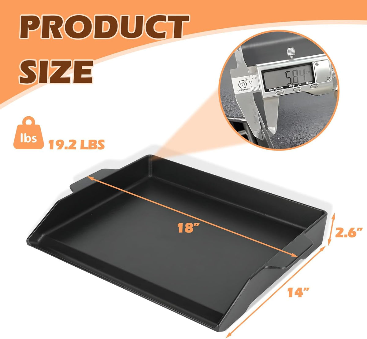 Universal Cast Iron Griddle 18.6" x 14", Pre-Seasoned Nonstick Flat Top Grill Griddle Plate for Outdoor Gas Grill/Charcoal Grill/Stove Top with Extra High Sidewall & Grease Groove, for Camping