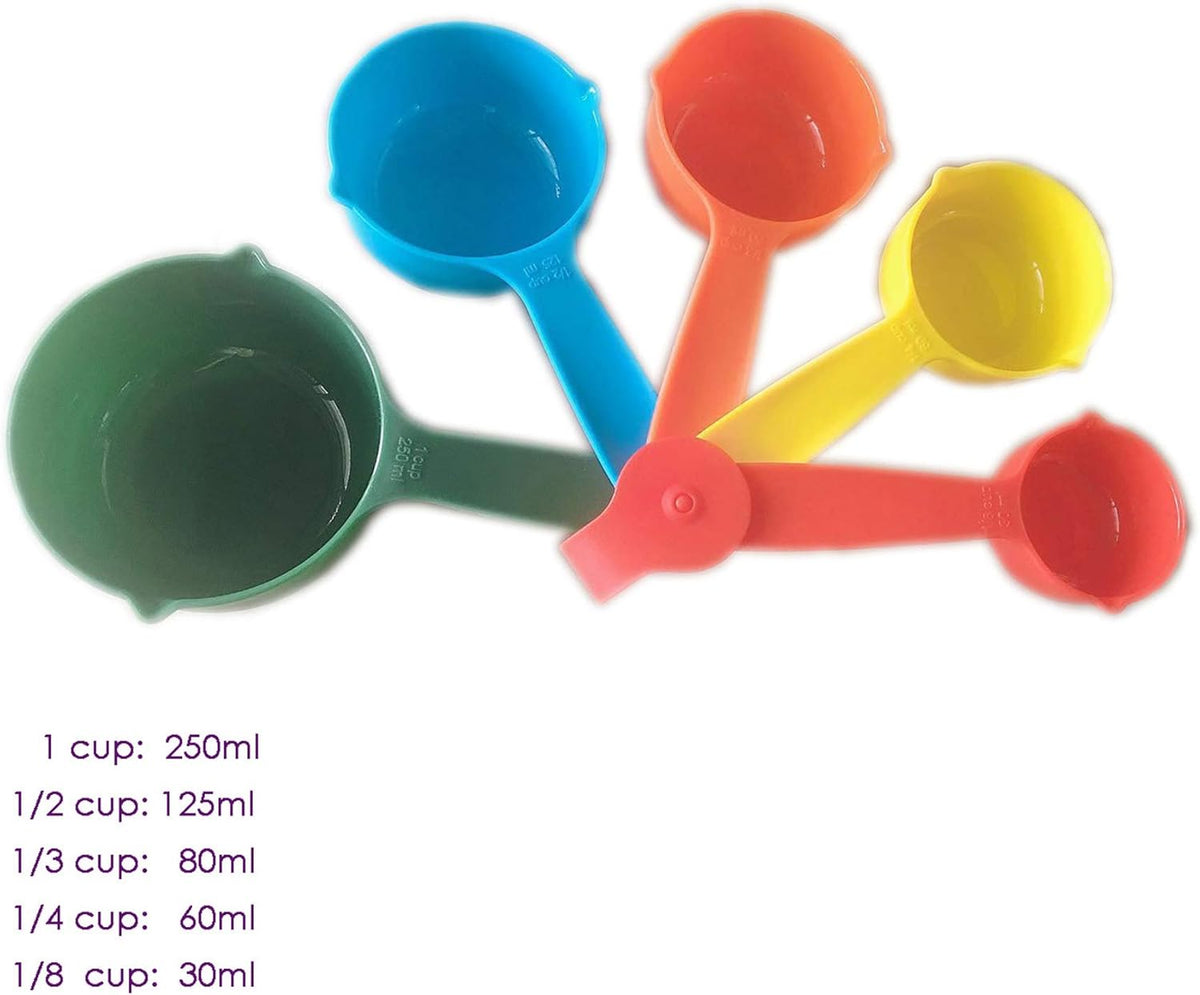 10 Pieces Plastic Measuring Cups and Spoons Set Colored for Kitchen Cooking Bathing (random style)