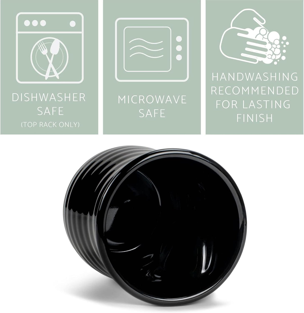 Elanze Designs Ribbed 14 ounce Ceramic Stoneware Handwarmer Mug Set of 4, Black