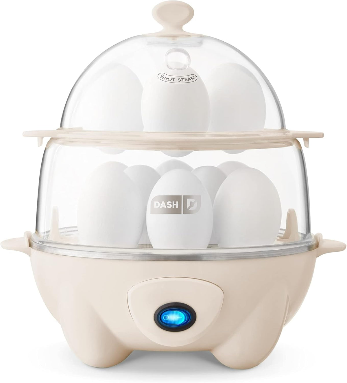 DASH DEC012CM Deluxe Rapid Egg Cooker: Electric, 12 Capacity for Hard Boiled, Poached, Scrambled, Omelets, Steamed Vegetables, Seafood, Dumplings & More with Auto Shut Off Feature, Cream