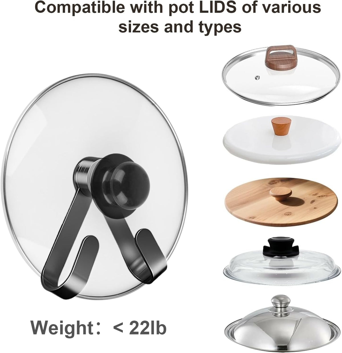 2Pcs Adjustable Pot Lid Holder – No-Drill Adhesive Mount Pot Lid Organizer for Cabinet Doors, Smooth Walls, Kitchen, Pantry, RV, Dorm, Fits 6-16" Lids, Ideal for Lid Holders While Cooking