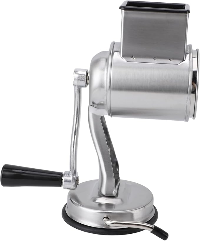 Manual Cheese Grater Stainless Steel Kitchen Hand Crank Grinder with 5 Interchangeable Blades and Handle for Vegetable Nut Potato (Silver)