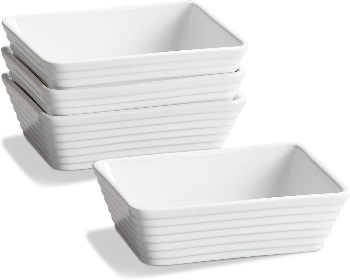ONEMORE Small Baking Dish, Rectangle Ceramic Baking Dish for Oven, Individual Casserole Dishes for Toaster Oven, 5x7 Small Deep Lasagna Baking Dish, Oven Safe, 1-2 Person Baking Dishes Set of 4, White