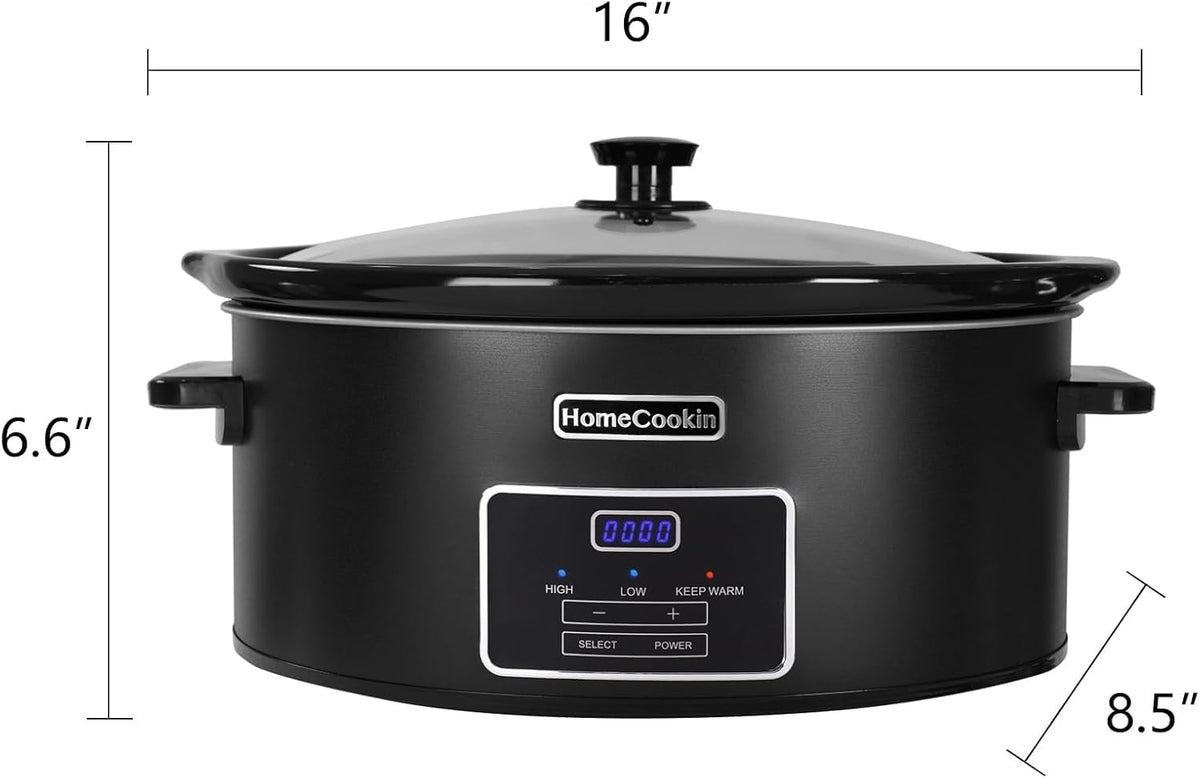 HOMECOOKIN 6 Quart Programmable Slow Cooker, Kitchen Appliances, Perfect Kitchen Small Appliance for Family Dinners, Black Stainless Steel