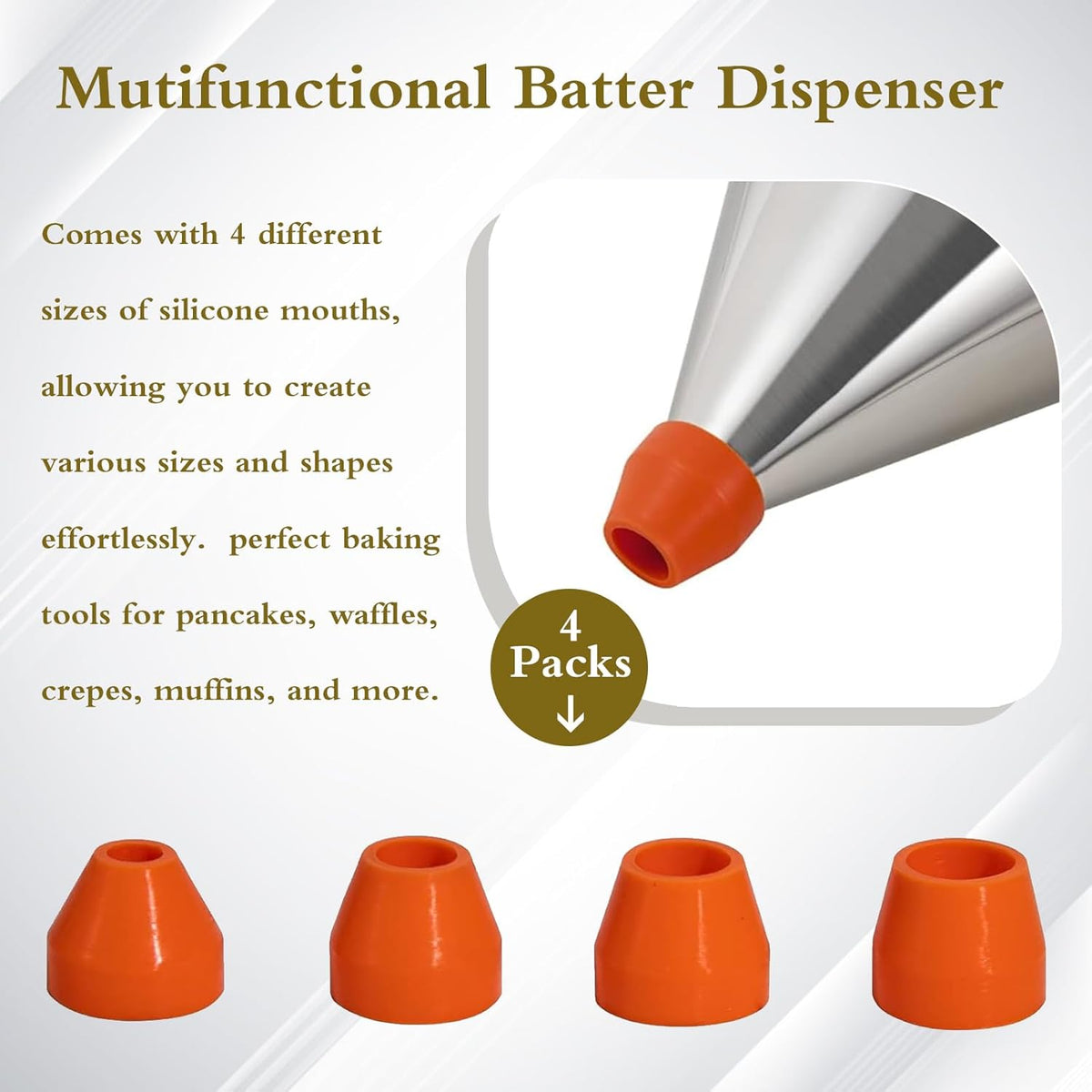 40oz Pancake Batter Dispenser Stainless Steel with Metal Spatula, Stand, Squeeze Handle and Versatile Silicone Funnel, Baking Tool for for Pancake, Cake, Cupcake, Waffles and Muffins Making