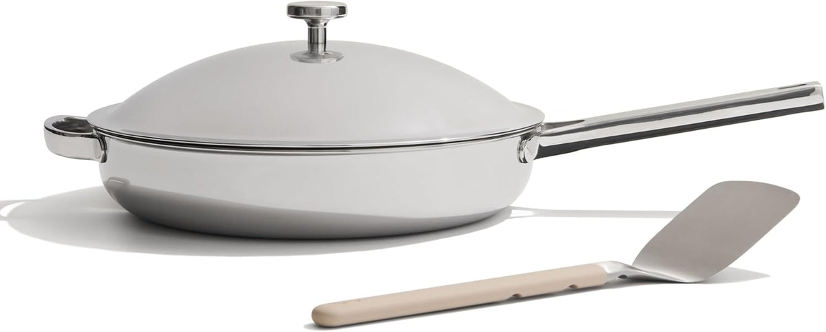 Our Place Titanium Always Pan Pro - 10.6” (2.8 Qt) No-Coating Nonstick Skillet | Tri-Ply Titanium & Stainless Steel | Safe for Oven, Induction & All Cooktops up to 1000°F | Includes Spatula | Chrome