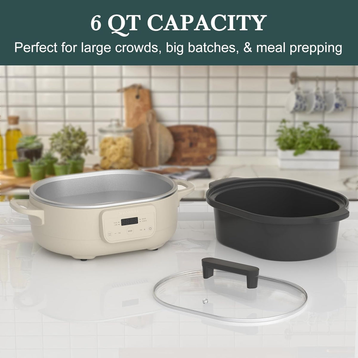 6 Quart Programmable Slow Cooker Removable Healthy Nonstick Crock Pot - Small Kitchen Appliance for Family Dinners - Serves 6+ People - Heat Settings: Keep Warm Oatmeal Oatmeal