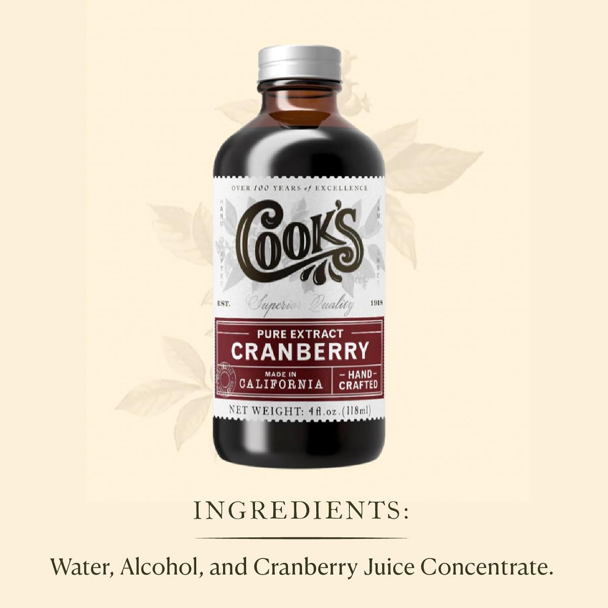 Cook's, Cranberry Extract for Breads, Muffins, Jellies, Jams, Sauces, Beverages, 4 oz