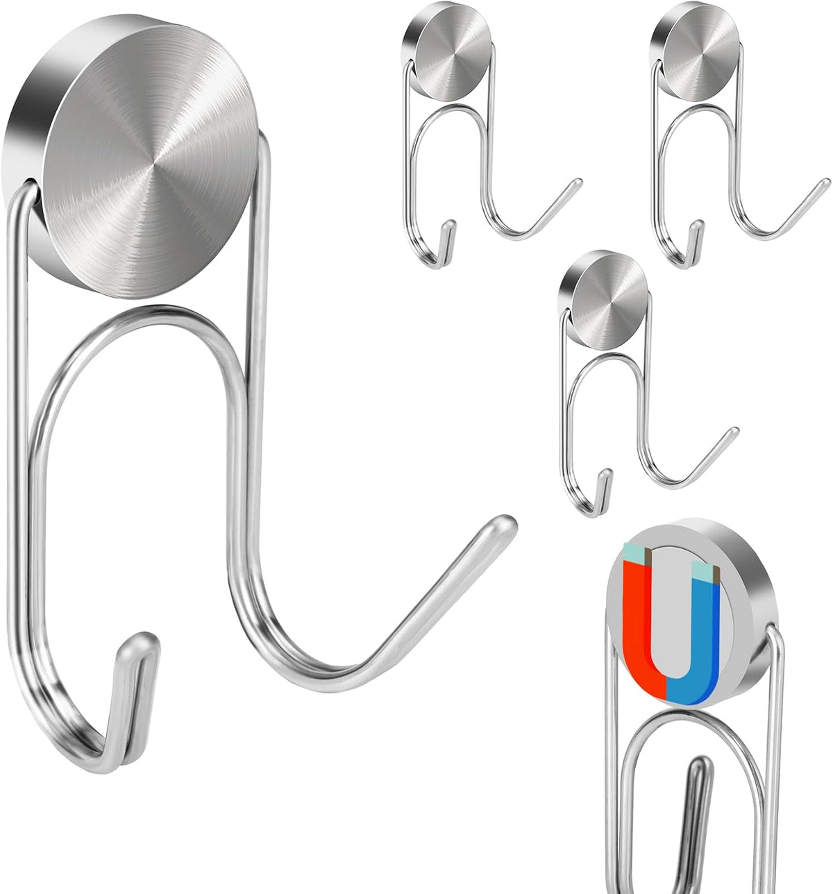 Magnetic Hooks 304 Stainless Steel Hooks Heavy Duty Magnets Hanging Hooks for Refrigerator Grill Toolbox Cabins Outdoor,Cruise Essentials Camper Accessories,4pack(Silver,1.3in-2)