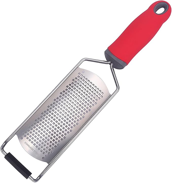 Heavy Duty Cheese Grater, 5.2 Inch x 2.2 Inch Wide Blade Stainless Steel Grater with Rubber Handle for Vegetables, Cheese and Lemon (Red)