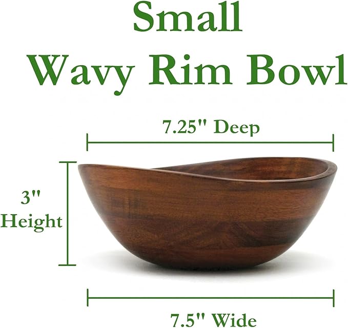 Lipper International Cherry Finished Wavy Rim Beechwood Serving Bowl for Fruits or Salads, Matte, Small, 7.5" x 7.25" x 3", Single Bowl, 30.43Fl oz