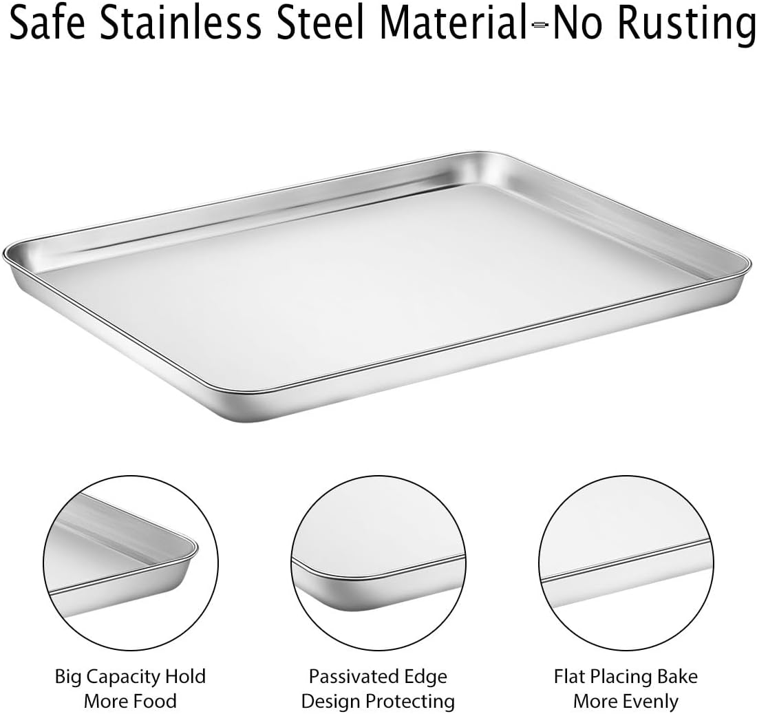Baking Sheet, Yododo Stainless Steel Cookie Sheet Toaster Oven Tray Pan Rectangle Size 16 x 12 x 1 inch, Non Toxic & Healthy, Superior Mirror Finish & Easy Clean, Dishwasher Safe