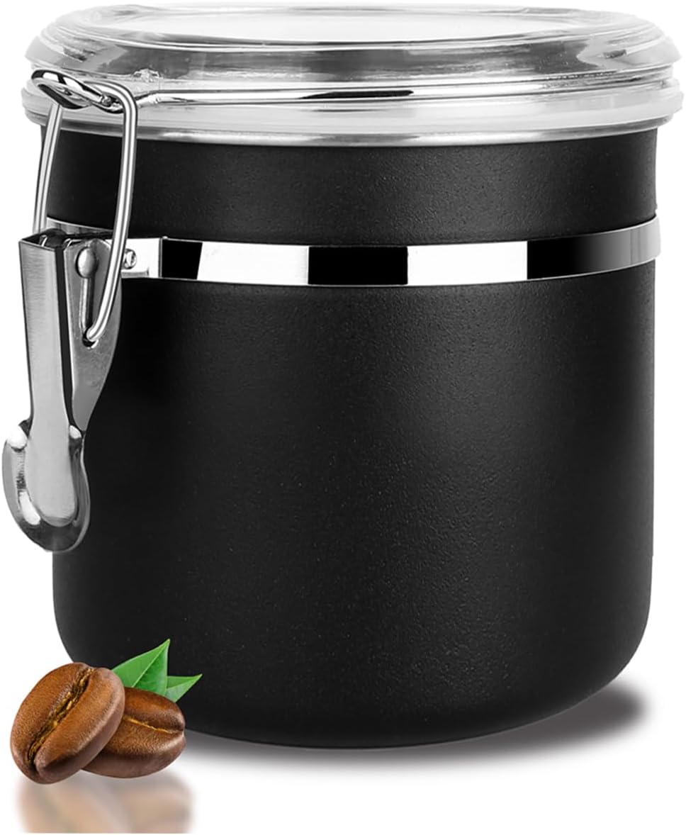Stainless Steel Food Container with Clear Lids Airtight Storage Container Stackable Small Canisters Kitchen Pantry Storage for Cereal, Snacks, Candy, Herbs, Spices, Sugar, Tea (Black)