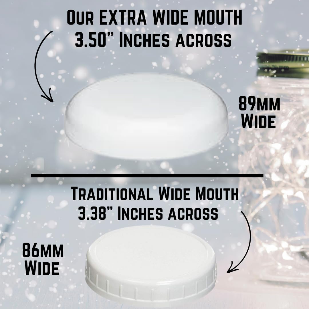 JARMING COLLECTIONS Mason Jars 16 oz Glass Extra Wide Mouth Pint Storage Jars with Lids - BPA Free Plastic Storage Lids - Made in USA - Pint Glass Jars 16 oz with White Lids