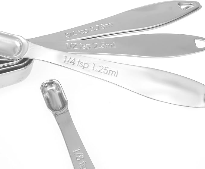 Accurate 18/8 Stainless Steel Measuring Spoons, Heavy Duty Good Handle Set of 6 Measuring Spoon with Ring Connector, Silver