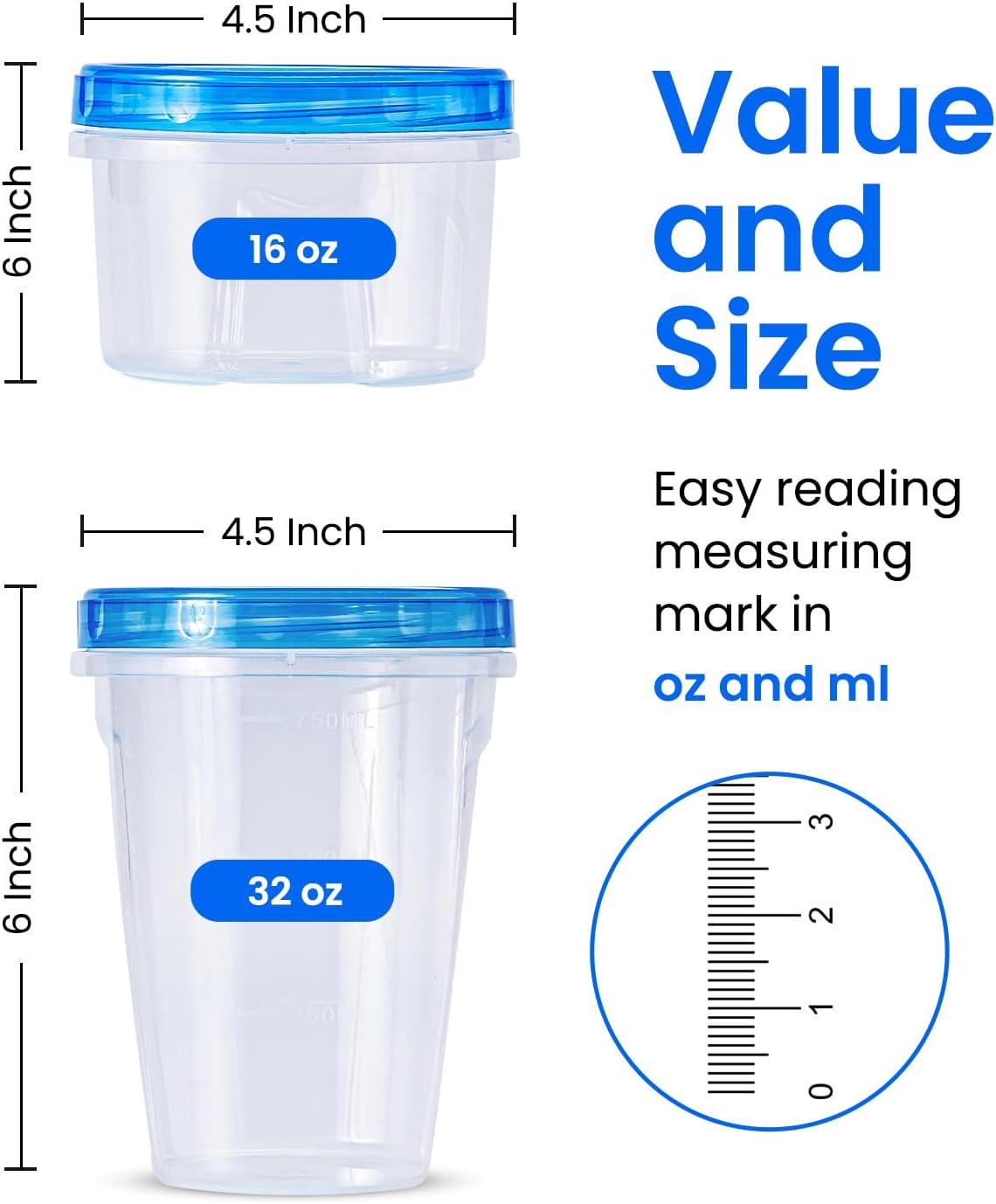 RFAQK 48 pcs Freezer Storage Containers with Lids-(32 & 16OZ) 24 Food Storage Containers with 24 Twist Top-Deli Container for Soup-Reusable Plastic Box for Lunch, Gym, Travel