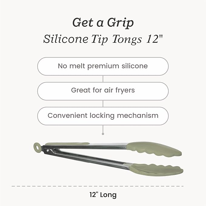 Starpack 'Get a Grip' Silicone Kitchen Tongs for Cooking 12 Inch - BBQ Silicone Tongs for Grill Heat Resistant to 600°F - Stainless Steel Utensils with Non Stick Rubber Tips for Serving Food