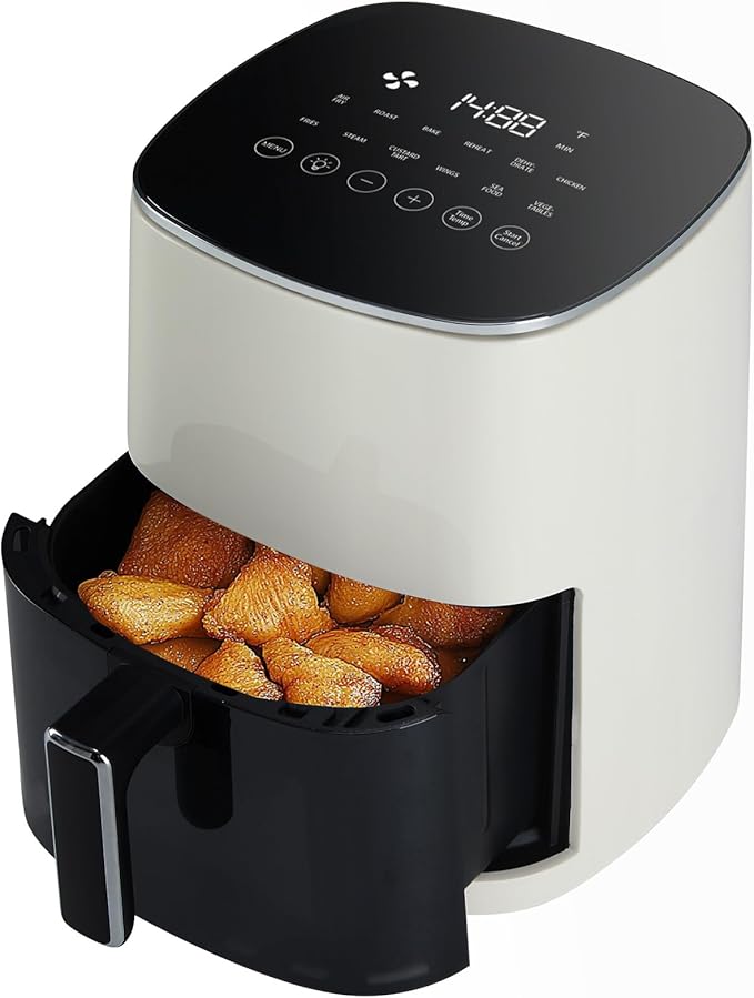 Sweetcrispy 6QT Air Fryer with Window, Square Airfryer Oven 12-in-1 for Family, 400°F Rapid Air Crispy Technology, Roast Bake Dehydrate, Nonstick & Easy-Clean Basket,Off-White