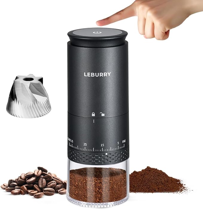 Burr Coffee Grinder - Portable Espresso Grinder with Stainless Steel Conical Mill for Travel, Camping - Cordless/Rechargeable Electric Coffee Bean Grinders with 38 Adjustable Grind Settings