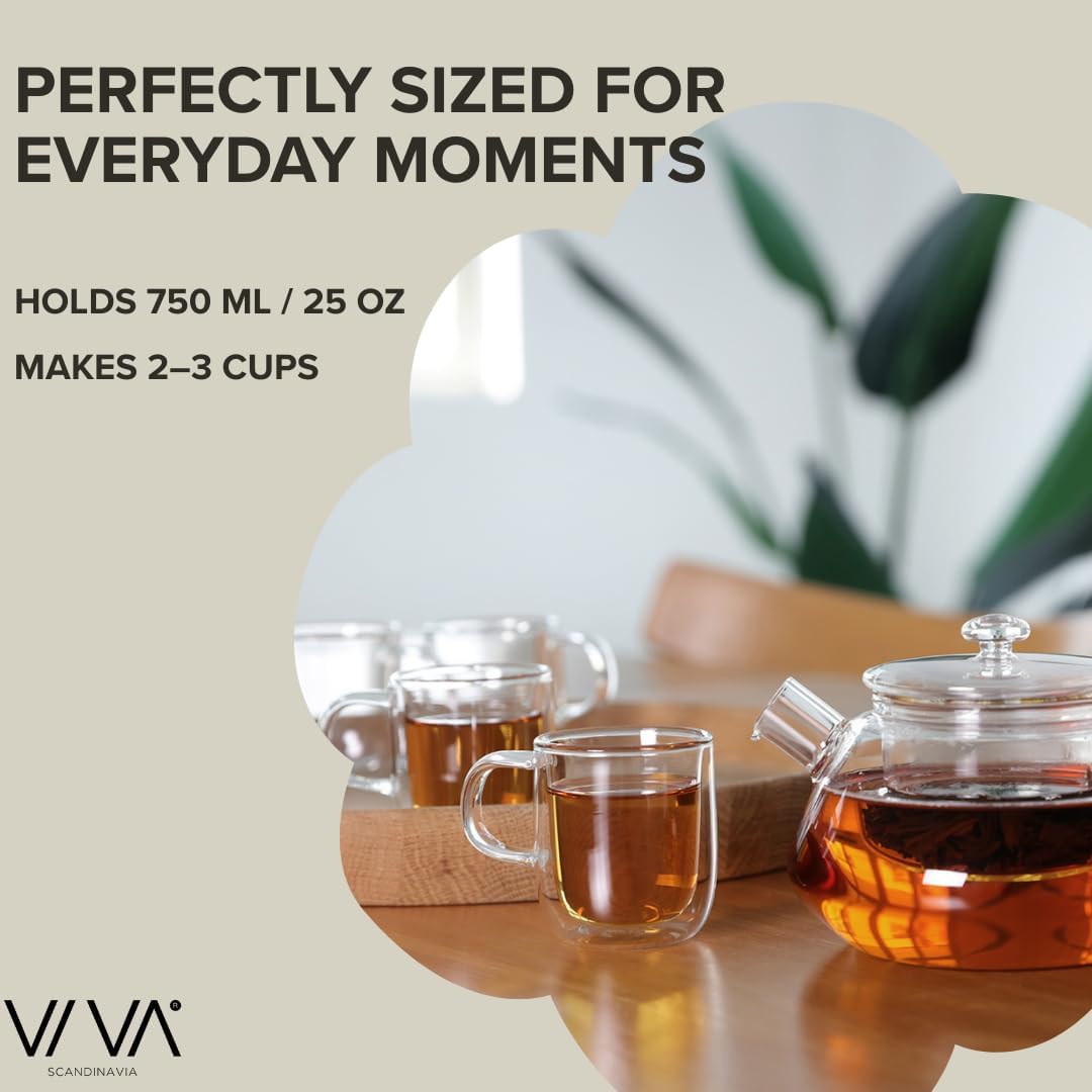 Viva Nicola All Borosilicate Glass Teapot with Tea Included, Lid, with Removable Infuser for Loose Leaf Tea - No Metal Or Plastic for The Perfect Brew, 25oz Tea Maker, Stove Top Safe, No Drip Spout