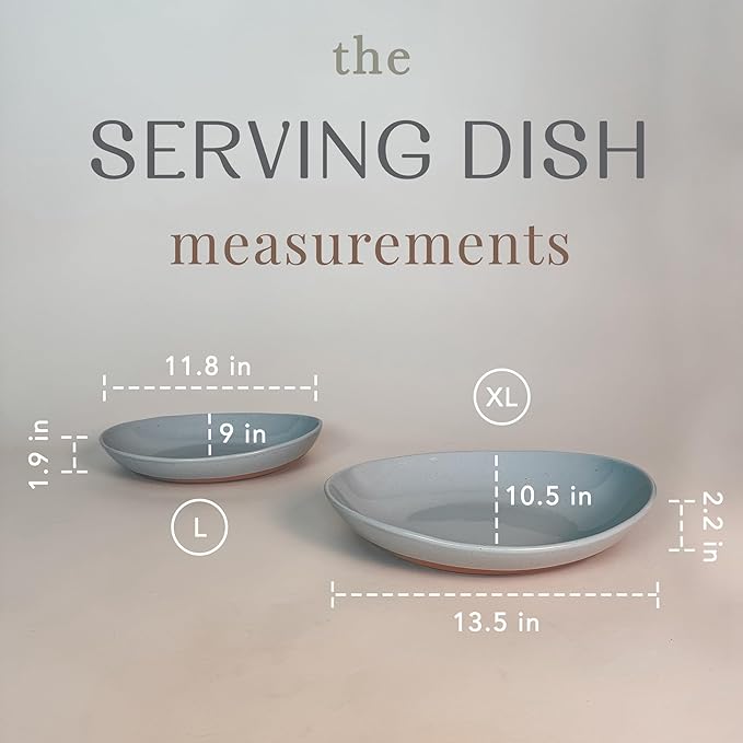 Mora Ceramic Large Serving Bowls- Set of 2 Oval Platters for Entertaining. Modern Kitchen Dishes for Dinner, Fruit, Salad, Turkey, etc. Oven, Dishwasher Safe, 55/35 oz, 13.5" / 11.8" - Earl Grey
