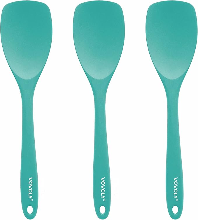 Upgrade Silicone Spatula Spoon Set,VOVOLY Heat Resistant Rubber Spoonula, Seamless Non-Stick Flexible Scrapers for Baking Mixing Tool,3 Pack, Teal