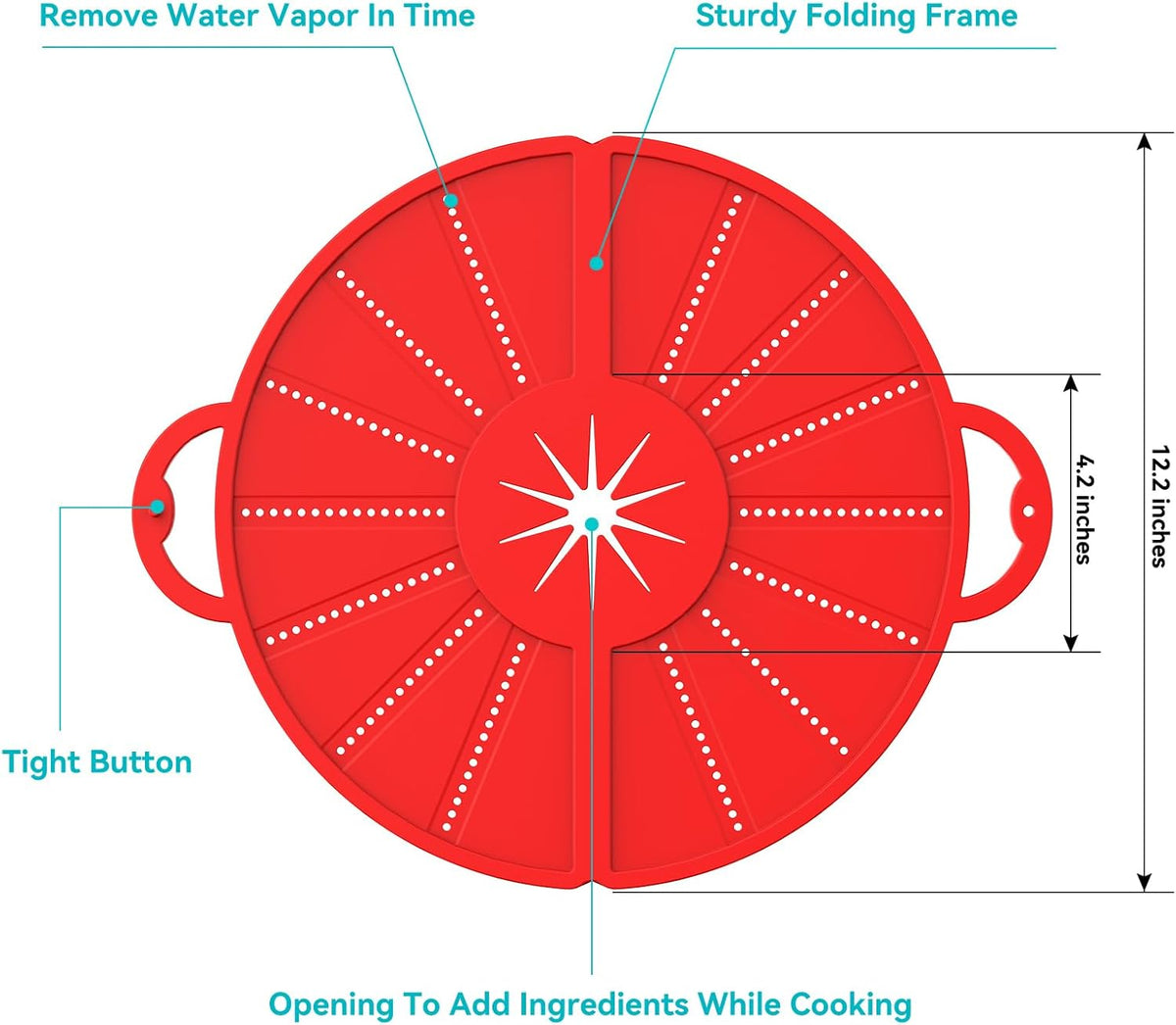 Silicone Splatter Screen for Frying Pan, Foldable Splash Guard, Multi-Use Grease Splatter Guard,Heat-Resistant Trivet Mat, 12" Non-Stick Oil Splatter Guard, Dishwasher Safe, BPA Free-red
