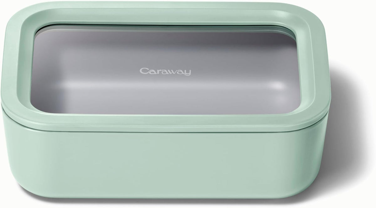 Caraway Glass Food Storage - 6.6 Cup Glass Container - Ceramic Coated Food Container - Non Toxic, Non Stick Lunch Box Container with Lids - Dishwasher, Oven, & Microwave Safe - Mist