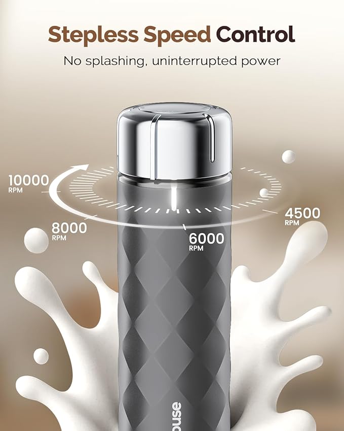 Maestri House Rechargeable Milk Frother with Stepless Speed Control, LunaFro 2.0 Handheld Electric Foam Maker Waterproof Drink Mixer Foamer for Lattes, Cappuccino