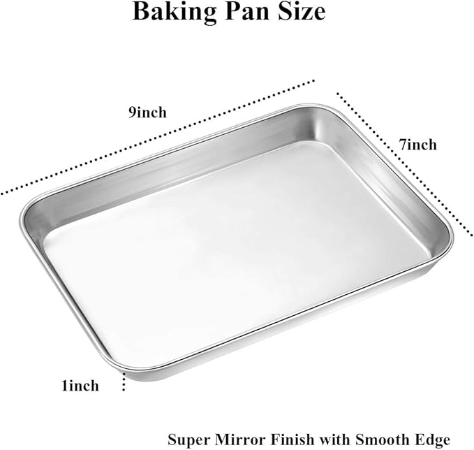 Wildone Baking Sheet with Silicone Mat Set, Set of 4 (2 Sheets + 2 Mats), Wildone Stainless Steel Cookie Sheet Baking Pan with Silicone Mat, Size 9 x 7 x 1 inch, Non Toxic & Heavy Duty & Easy Clean