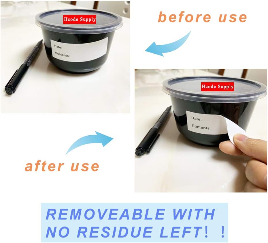 Hcode 1 x 3'' Self-Adhesive Removable Freezer Food Storage Labels - Easy Clean Leaves No Residue - Meal Prep Labels Plastic Paper Sticker Perfect for Reusable Containers 300 Stickers(1x3 Fill in)