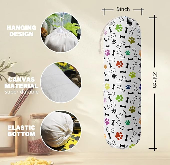 Dog Pattern Grocery Bags Holder & Organizer - Wall Mount Plastic Bags Storage Dispensers - Perfect For Shopping, Kitchen, Home & Gifts
