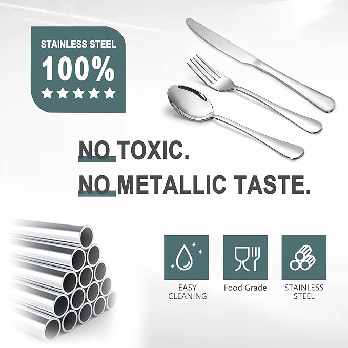 SANTUO 24 Pcs Silverware Set with 12 Dinner Knives and 12 Dinner Forks,Flatware Set with Top Food Grade Stainless Steel,Tableware Cutlery Set For Home Restaurant Hotel, Mirror Finish, Dishwasher Safe