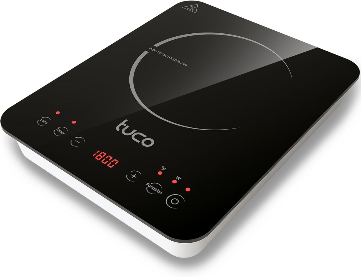 TUCO Portable Induction Cooktop Burner Hot Plate Electric Stove with Shatter-Proof Ceramic Glass, LCD Sensor Touch, ETL Certified, 20 Cooking Modes, 1800 Watts