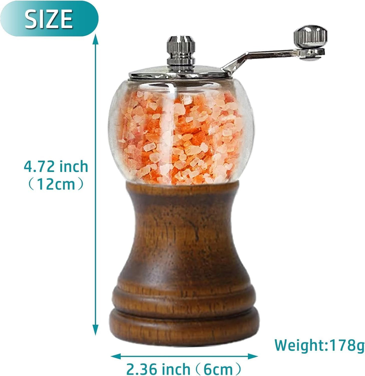 Pepper Mills Set Manual Pepper Grinder Set Classic Hand Shake American style 2pcs-5in, EP Acrylic Ceramic Core Grinding with Adjustable Coarse Mill, Fresh Ground Pepper Sea Salts Spices