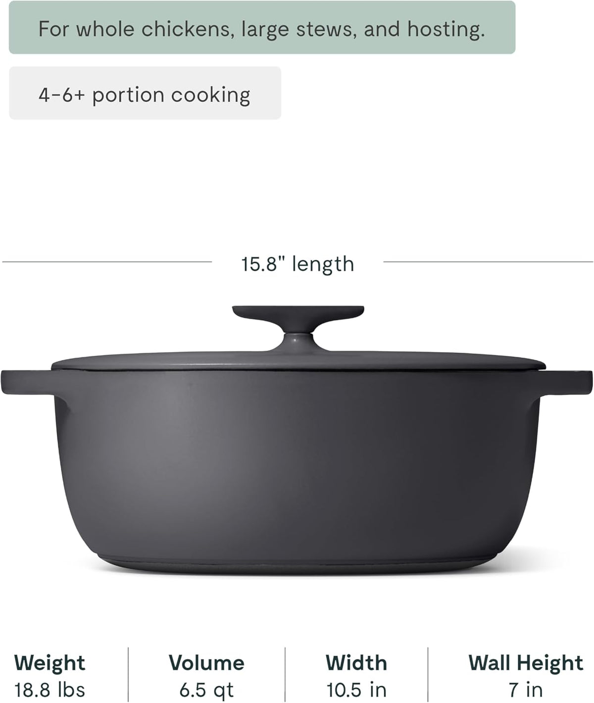 Caraway Enameled Cast Iron Dutch Oven - 8qt Dutch Oven With Lid - 3 Layer Enamel Coating - No Seasoning Required - Compatible With All Stovetops - Oven Safe - No Forever Chemicals - Charcoal