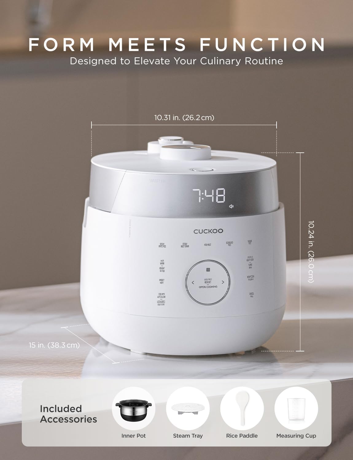 CUCKOO CRP-LHTR1009FW 10-Cup (Uncooked) / 20-Cup (Cooked) Induction Heating Twin Pressure Rice Cooker with Nonstick Inner Pot, 16 Menu Modes, 3 Voice Guide, Auto Clean (White)