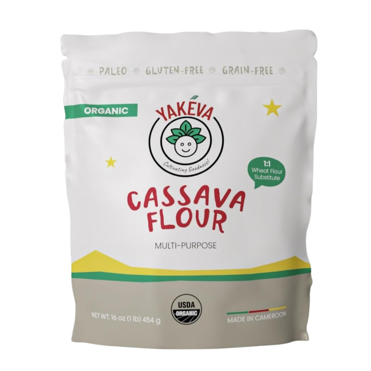 YAKÉVA Organic Cassava Flour - Gluten-Free Flour, Grain-Free, Nut-Free, Wheat Substitute, Paleo, Non-GMO, 100% Yuca Root, No Additives & Preservatives